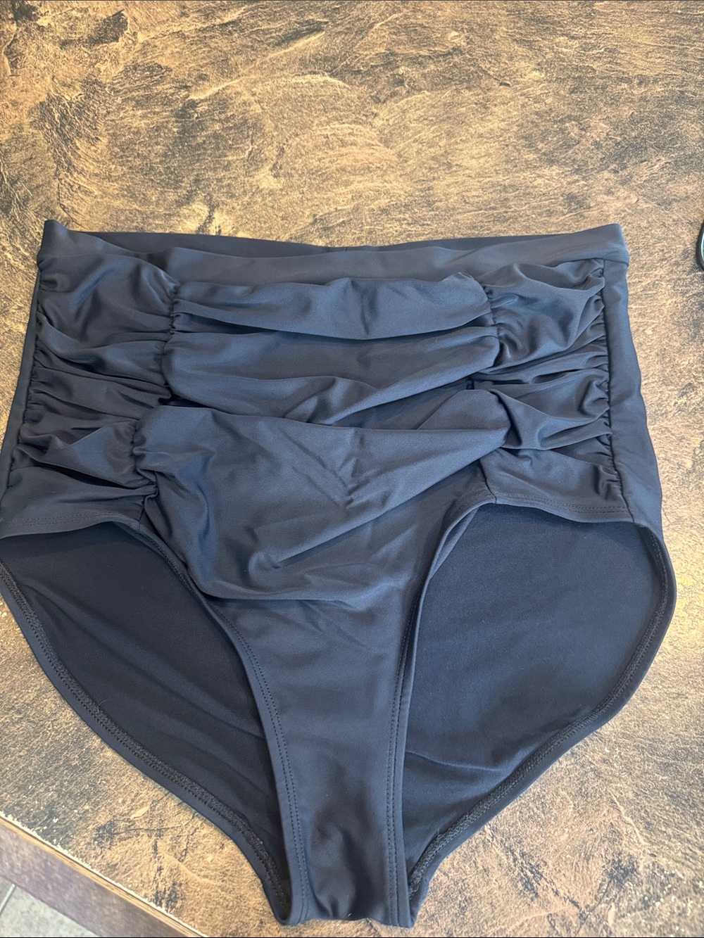 Shapermint High-Waist Ruched Bikini Bottoms in Navy Blue